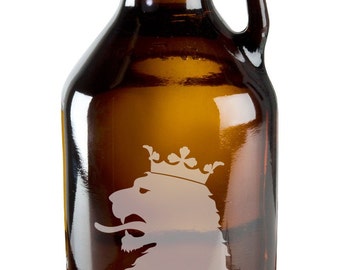 Medieval Crowned Lion Crest 64oz Beer Wine Growler