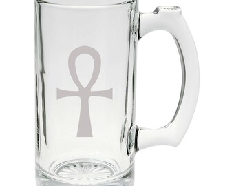 Medieval Healing Ankh Symbol 25oz Glass Beer Mug Stein