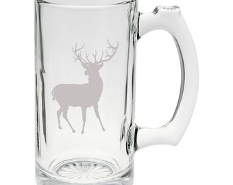 Big Game Deer Hunting 25oz Glass Beer Mug Stein