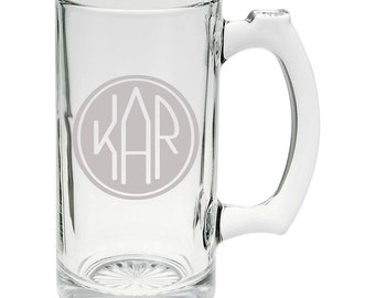 Custom Circle Monogram Text  25oz Glass Beer Mug Stein