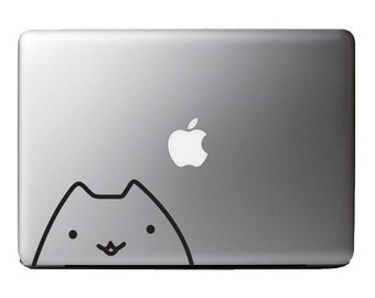 Cartoon Kitty Cat Head Peeking - Macbook Vinyl Decal Apple Laptop iPad