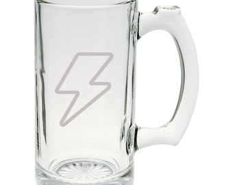 Tattoo Style Lightning Bolt 25oz Glass Beer Mug Stein