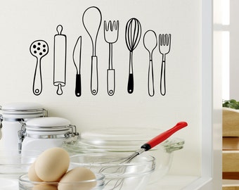 Retro Utensils Kitchen Set - Wall Vinyl Decal Home Decor