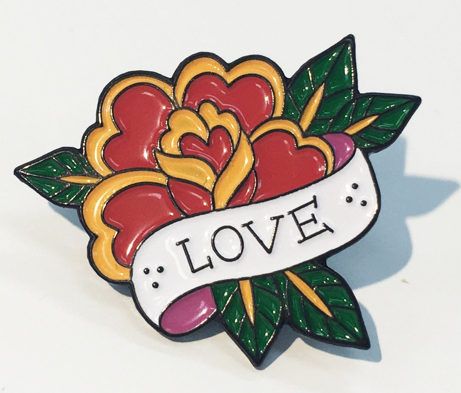 Tattooed Rose Love Enamel Lapel Pin Brass - Etsy