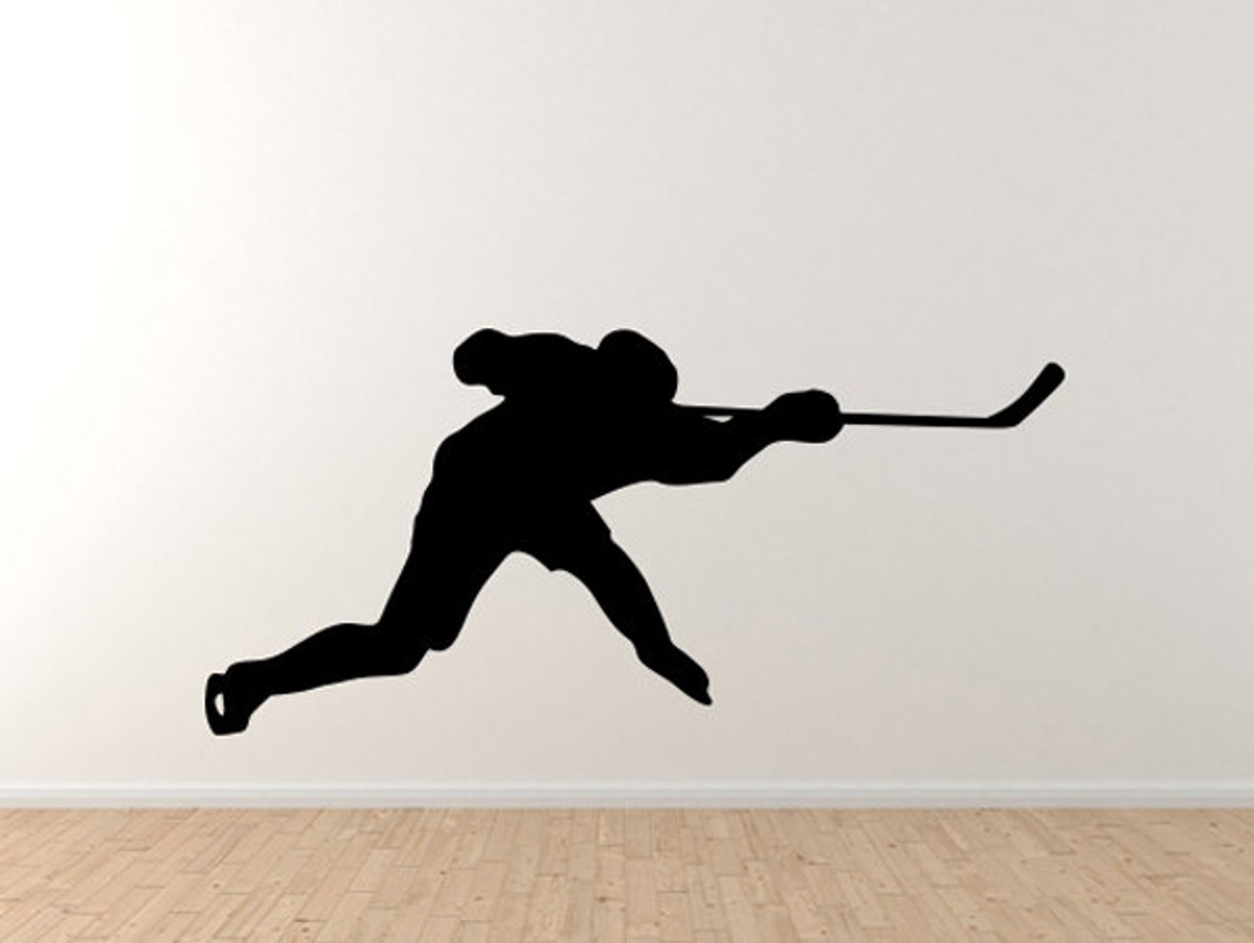 Hockey Player Slapshot Silhouette Shadow Version 5 Wall Vinyl Etsy