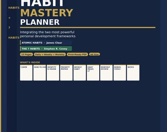Habit Mastery Planer PDF | Atomic Habits + 7 Habits Tagesplaner | Druckbare Habit Tracker | -Produktivitäts-Planer | Sofort Download