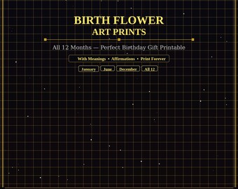 Geburtsblumen Art Prints 12 Monate Printable | Januar bis Dezember Geburtstagsgeschenk Wandkunst | SofortDownload Blumenprint Geburtskarte