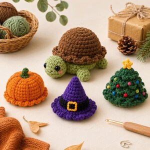 4-in-1 Turtle Crochet Pattern, Interchangeable Seasonal Shells (PDF Download)