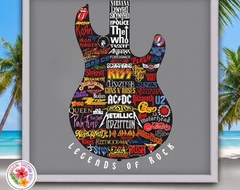 Legends of Rock Guitar Dtf Transfer, Guitar Silhouette, Retro Music Fan Heat Transfer, Retro 80s Rock Legends Ready To Press, Dtf Gang Sheet