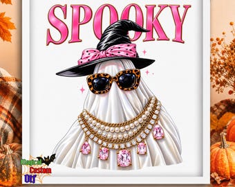 Pink Spooky Ghost Dtf Transfer, Faux Rhinestone Boujee Ready To Press, Halloween Preppy Ghost Tee Heat Transfer, Witch Ghost Leopard Glasses