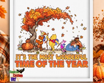 Cute Yellow Honey Bear Autumn Dtf Transfer, The Most Wonderful Time Ready To Press, Thanksgiving Fall Leaves Heat Transfer, Fall Shirt Print