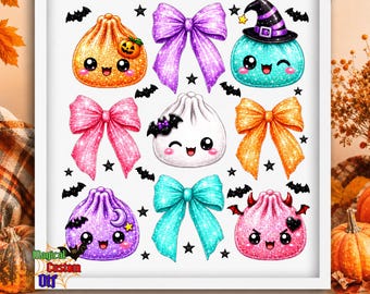 Cute Halloween Dumpling Dtf Transfer, Faux Glitter Halloween Dumpling Bow Ready To Press, Spooky Season Heat Transfer, Kawaii Dumpling Shirt