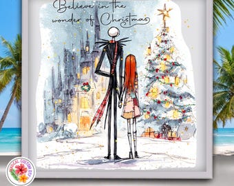 Gothic Holiday Couple Dtf Transfer, Christmas Tree Castle Ready To Press, Holiday Season Shirt Heat Transfer, Wonder of Christmas Dtf Print
