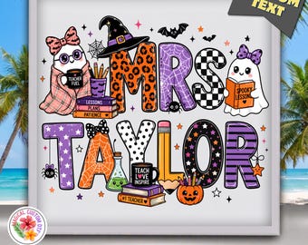 Spooky Lessons Custom Name DTF Transfer, Cute Ghost Bookish Teacher Ready To Press, Halloween Teacher Heat Transfer, Back To School Iron On