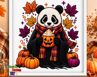 Cute Autumn Panda DTF Transfer, Country Pumpkin Wagon Ready To Press, Autumn Pumpkin Spice Latte Shirt Heat Transfer, Fall Cozy Panda Print