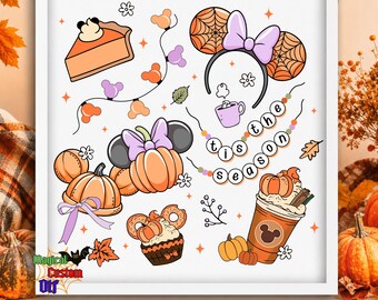 Tis The Season Dtf Transfer, Cute Pumpkin Spice Ready To Press, Magical Minnie Halloween Shirt Heat Transfer, Disney Spooky Season Dtf Print