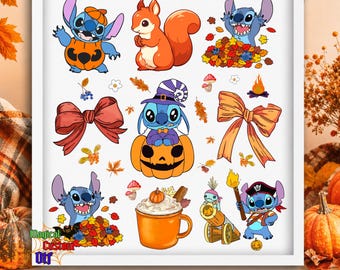 Coquette Autumn Blue Monster Dtf Transfer, Pumpkin Spice Ready To Press, Cute Alien Autumn Season Heat Transfer, Thanksgiving Shirt Print