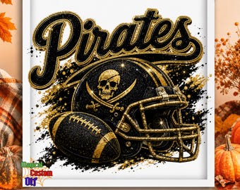 Pirates Mascot Football Team Helmet DTF Transfer, Faux Glitter Game Day Ready To Press, School Pride Team Spirit Heat Transfer, Gang Sheet