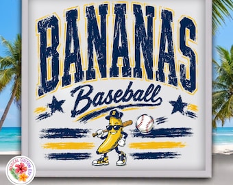 Retro Savannah Baseball Dtf Transfer, Funny Banana Tee Heat Transfer, Baseball Lover, Banana Mascot Fan Gift Ready To Press, Dtf Gang Sheet
