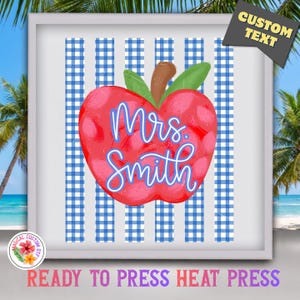 Personalized School Teacher Dtf Transfer, Coquette Back to School Heat Transfer, Blue Gingham Apple Teacher Ready To Press, Dtf Gang Sheet
