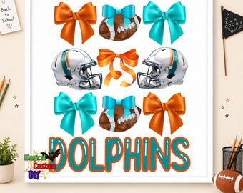 Coquette Football Bows DTF Transfer, Teal Orange Helmet Football Girl Shirt Ready To Press, Sunday Football Game Day Iron On Heat Transfer