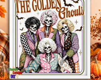 Retro Golden Ghouls Dtf Transfer, Funny Skeleton Friends Ready To Press, Funny Skeleton Halloween Heat Transfer, Spooky Season Iron on Shirt