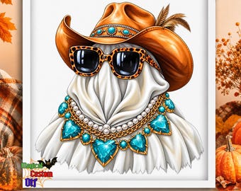 Western Coquette Ghost Dtf Transfer, Faux Rhinestone Cowgirl Ready To Press, Cute Spooky Heat Transfer, Preppy Ghost, Spooky Season Shirt