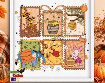 Coquette Fall Bear Friends Stamp Dtf Transfer, Vintage Honey Pot Bear Ready To Press, Thanksgiving Shirt Heat Transfer, Autumn Pumpkin Patch
