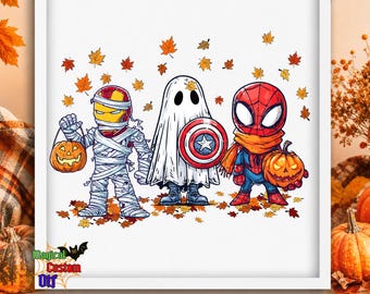 Spooky Hero Halloween Dtf Transfer, Mummy Ghost Pumpkin Ready To Press, Halloween Kids Shirt Heat Transfer, Superhero Ghost Mummy Dtf Print