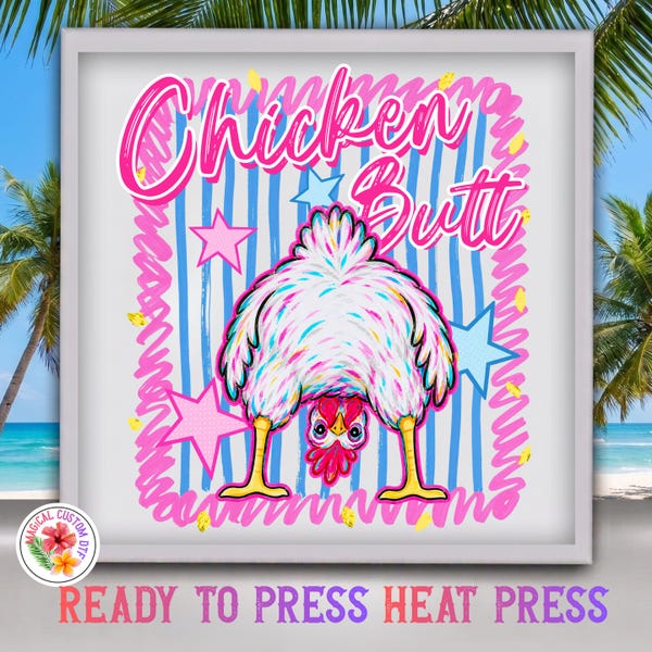 Funny Farm Animal Dtf Transfer, Summer Humor Shirt, Retro Country Farm Heat Transfer, Guess What Chicken Butt Ready To Press, Dtf Gang Sheet