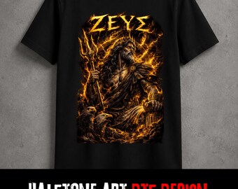 Zeus King of Gods Dtf Transfer, Dark Fantasy Ready To Press, God of Thunder Halftone Iron on Heat Transfer, King of Mount Olympus Dtf Print