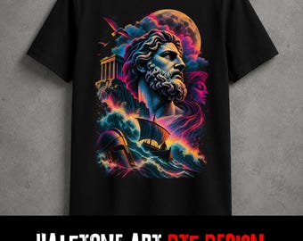 Greek Goddess Dtf Transfer, Ancient Greece Zeus Ready To Press, Retro Halftone Synthwave Zeus Iron on Heat Transfer, Mythology Sublimation