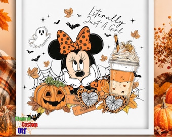 Literally Just A Girl Dtf Transfer, Cute Pumpkin Spice Iced Coffee Ready To Press, Fall Spooky Park Shirt Heat Transfer, Disney Fall Print