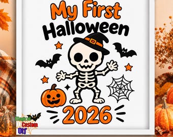 My First Halloween 2026 Dtf Transfer, Cute Skeleton Witch Hat Pumpkin Ready To Press, Baby First Halloween Heat Transfer, Toddler Spooky Tee