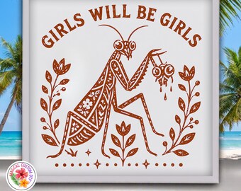 Girls Will Be Girls Dtf Transfer, Dark Academia Witchy Bug Ready To Press, Sarcastic Feminist Humor Heat Transfer, Witchy Linocut Insect Tee