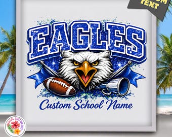 Personalised Eagles Game Day DTF Transfer, Football Cheerleader Mascot Iron On, Ready to Press, Heat Transfer, Custom School Name Spirit