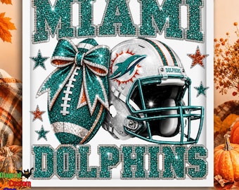 Faux Glitter Dolphins Mascot Football Team DTF Transfer, Shiny Football Fan Game Day Ready To Press, Team Spirit Heat Transfer, Gang Sheet