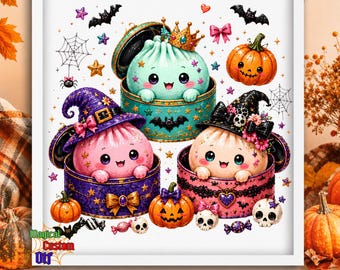 Coquette Witch Dumpling Dtf Transfer, Cute Witch Bao Bun Ready To Press, Halloween Foodie Heat Transfer, Kawaii Spooky Season Iron on Shirt