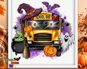 Halloween School Bus Dtf Transfer, Magic Witch Bus Driver Ready To Press, Teacher Halloween Shirt Heat Transfer, Spooky Ghost Pumpkin Witch