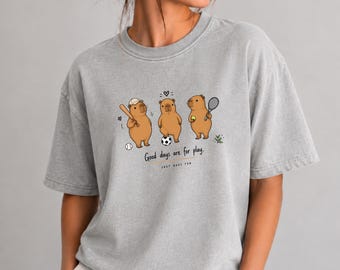 Capybara Sports Graphic Tee, Baseball Soccer Tennis, Comfort Colors Unisex Shirt