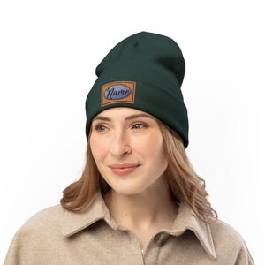 Embroidered Name Patch Knit Beanie | Custom Name Embroidery, Personalized Winter Hat