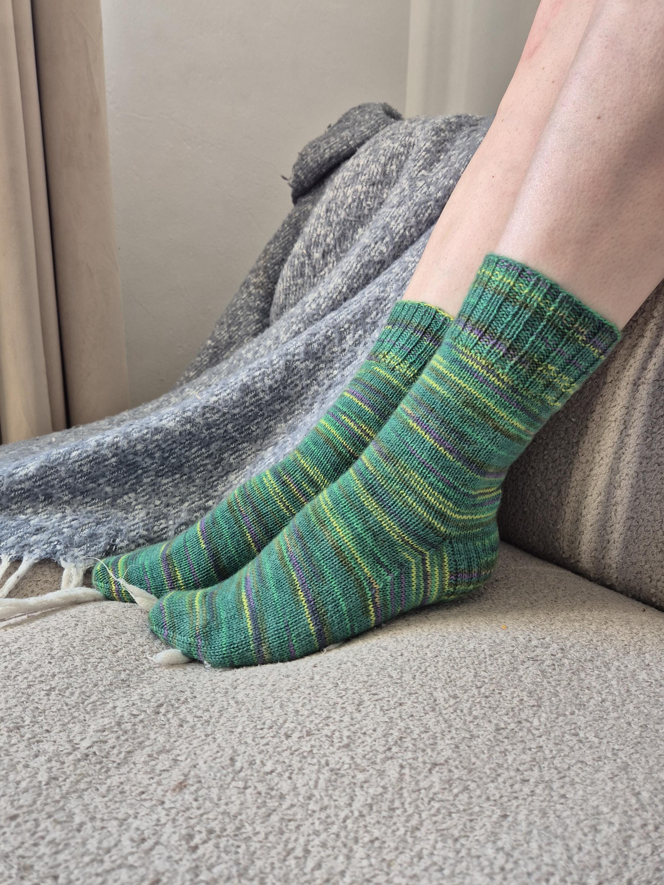 Handmade Knit Socks REGIA Wool Blend Cozy Green Striped Socks Hand Knitted Gift Warm Cottagecore Socks Softstep Knitwear For boots