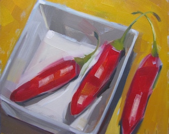 Red Serrano Chilis Original Oil Painting