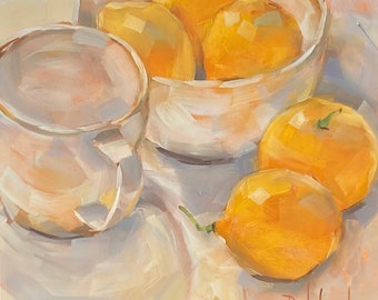 Meyer Lemons, 6x6", Oil on Panel