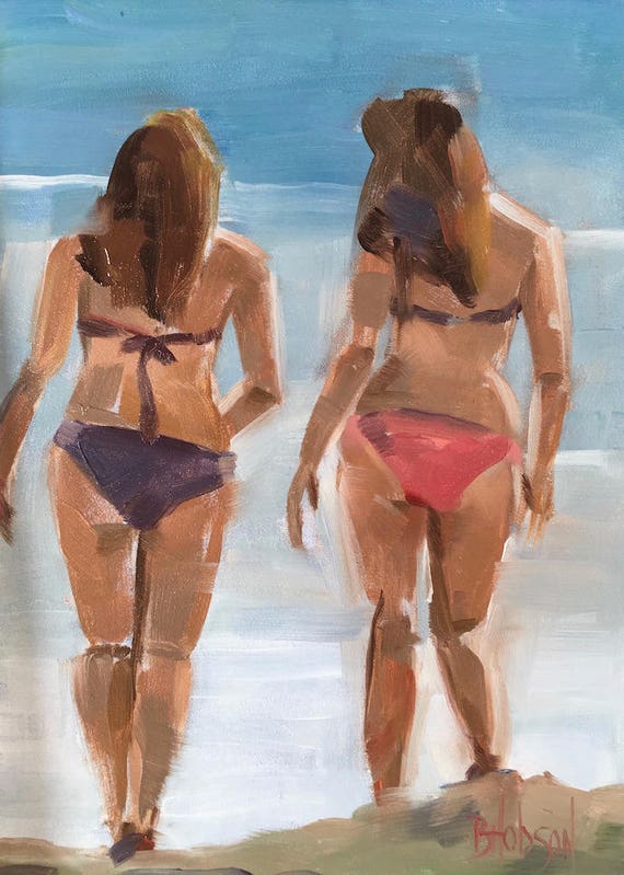 Beach Babes Original Oil Painting Inches Free Domestic Shipping Beach Babes Original Oil Painting Inches Free Domestic Shipping