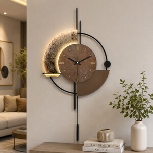 Modern Mid Century Pendulum Wall Clock Silent Geometric Living Room Decor