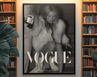 Timeless Vogue Kate Moss Poster | Iconic Supermodel Fashion Wall Decor | Vintage Editorial Aesthetic Print | Room Decor Gift Art