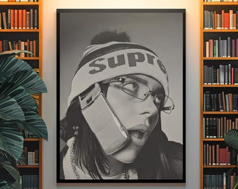 Vintage Billie Eilish Poster | When We All Fall Asleep Album Art | Alternative Pop Wall Decor | Dark Minimal Music Aesthetic Print
