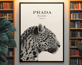 Vintage Prada Leopard Poster | Luxury Fashion Wall Decor | Chic Animal Print Aesthetic Art | Timeless Designer Room Decor Gift