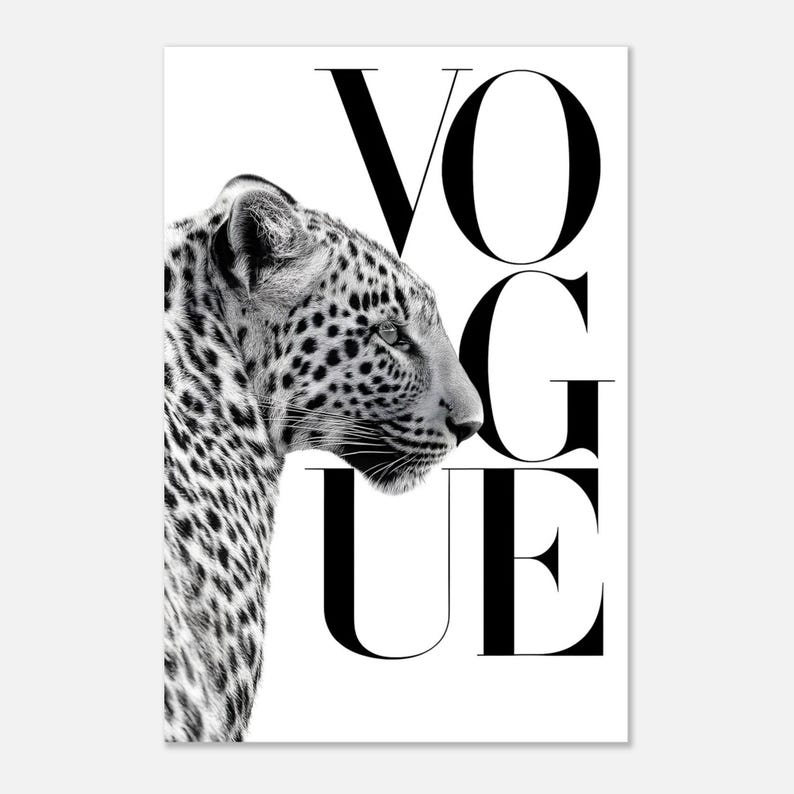 Zeitloses Vogue Leopard Poster | Kultige Mode-Magazin-Wand-Dekor | Mutige Tierdruckästhetik | Moderne Schreibtisch Dekoration Bild 5